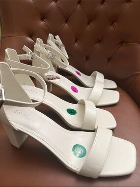 Calvin Klein Women's White Ankle-Strap Block Heel Sandals